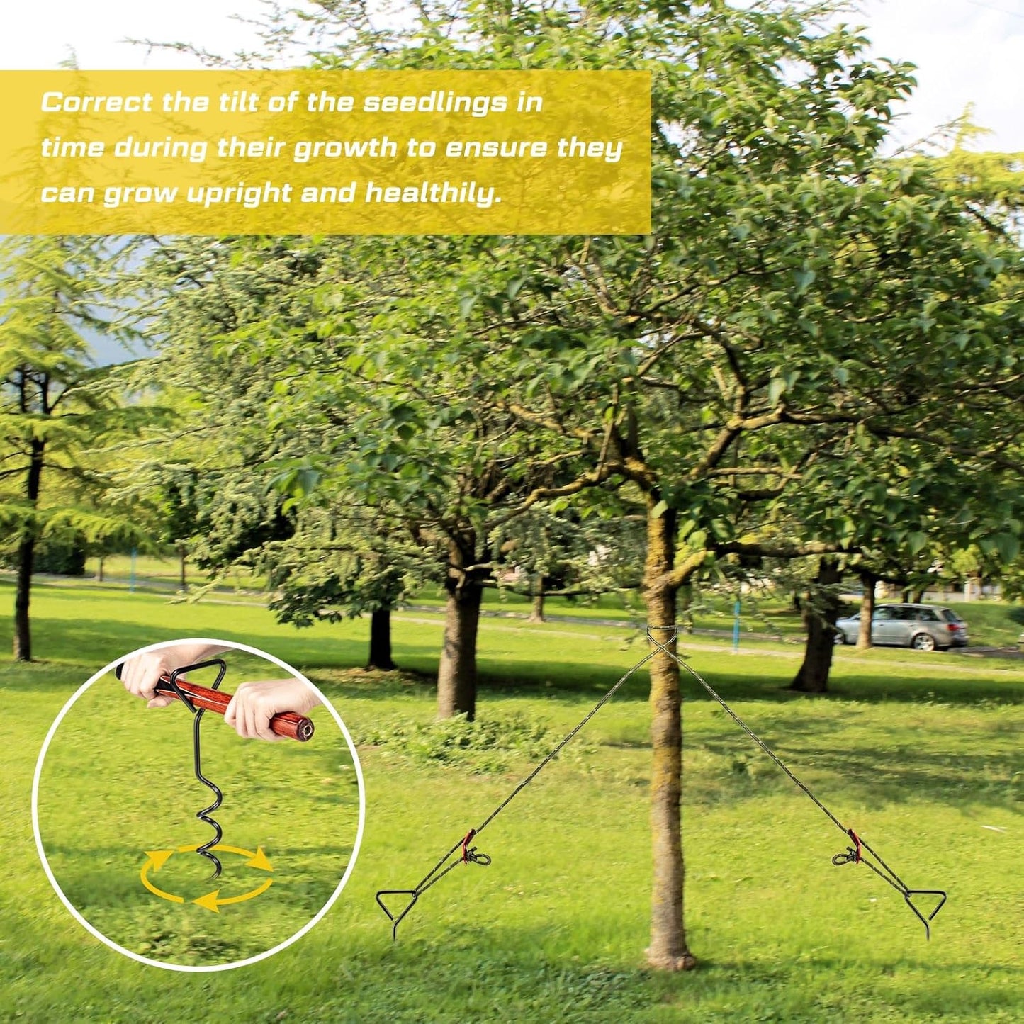 Sintuff 12 Set Tree Stakes and Supports Kit for Anti Hurricane Leaning Trees Straightening Heavy Duty 15. 75" Spiral Tree Stake with 13. 12 ft Ropes and 15. 75'' Support Straps (Army Green)