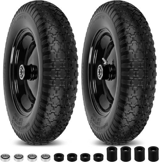 4.80/4.00-8" Flat Free Wheelbarrow Tires and Wheels, 14.5" Universal Fit Solid Tires with 5/8" or