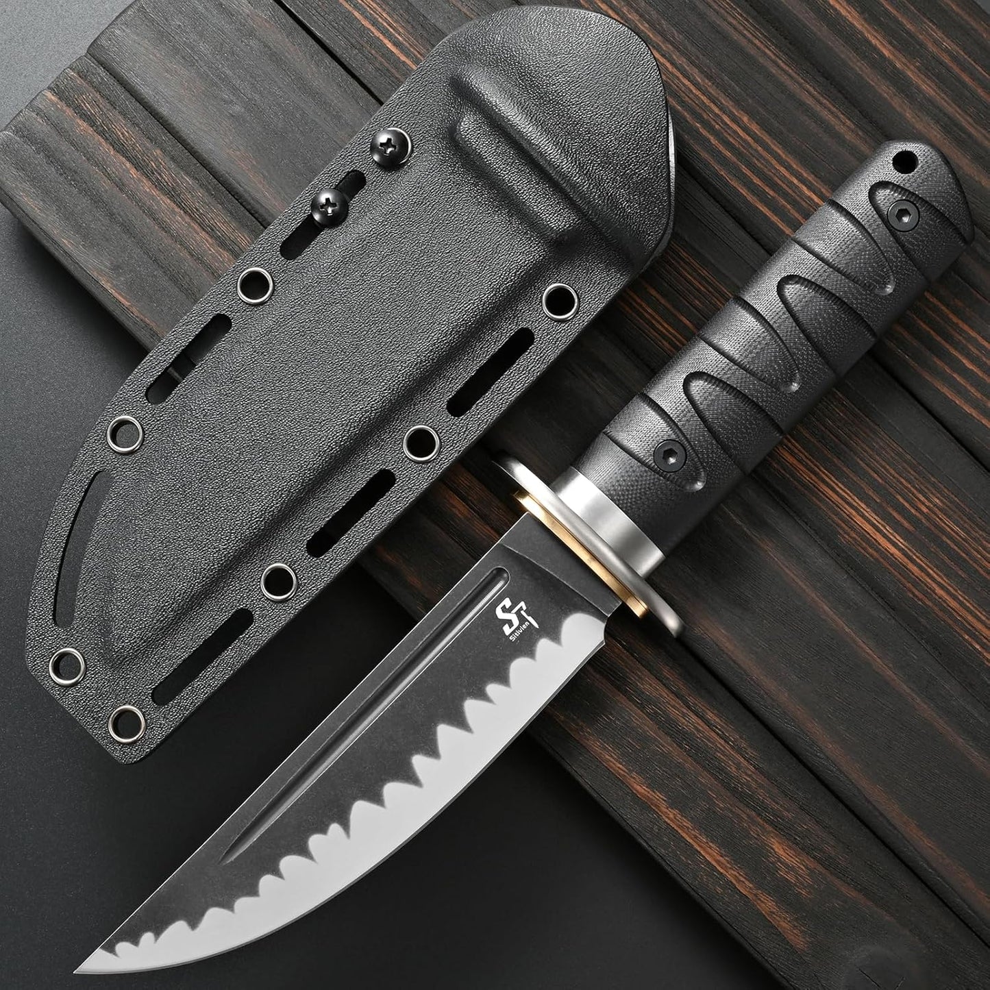 Sitivien ST29 Fixed Blade Knife, AUS-10 Steel Blade G10 Handle Full Tang Bowie Knife for Outdoor Camping Hunting Fishing Working(Black)