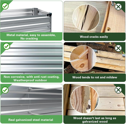 MGNO 2pcs 8x2x1FT Galvanized Raised Garden Bed-Outdoor Planter Box for Vegetables-Metal Garden Bed,Rectangle Planting Box for Herb,Flower