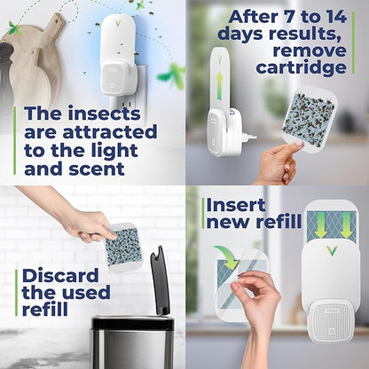VEYOFLY Fly Trap Indoor, Fruit Fly Traps for Indoors, (1 Device + 3 Refills) Gnat Traps for House Indoor, Fly Catcher Indoor, Plug in Light Flying Insect Trap, Bug Light Killer, Fly Trap