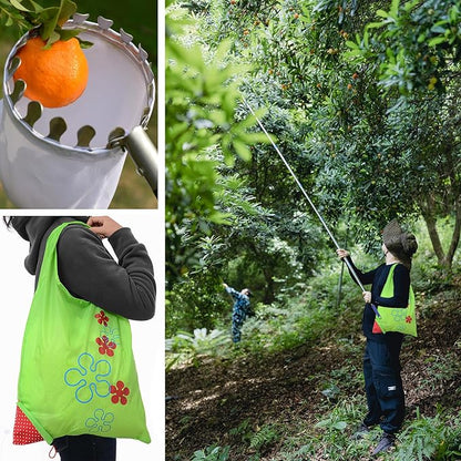 Numola Fruit Picker Pole with Basket, 10.3FT Adjustable Pole with 2 Strawberry Bags for Orange, Lemon, Avocado, Mango, Cherry, Apple, Pear, Apricot, Limes, Peach, Plums, Persimmons Tree Picker, Blue