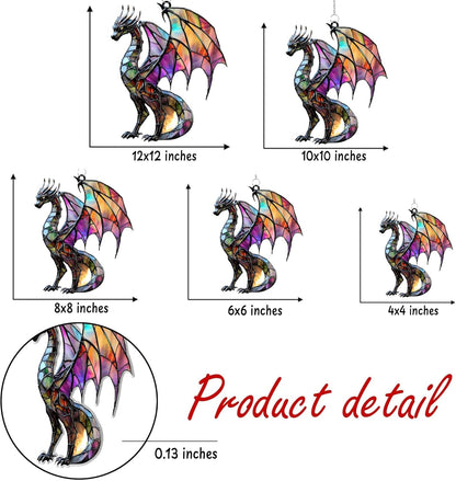 Rainbow Dragon Acrylic Suncatcher Stained Glass Effect Window Car Hanging Christmas Ornament Indoor Outdoor Decor Garden Sun Catcher Panel Gifts for Dragon Lover for Women Mom Grandma