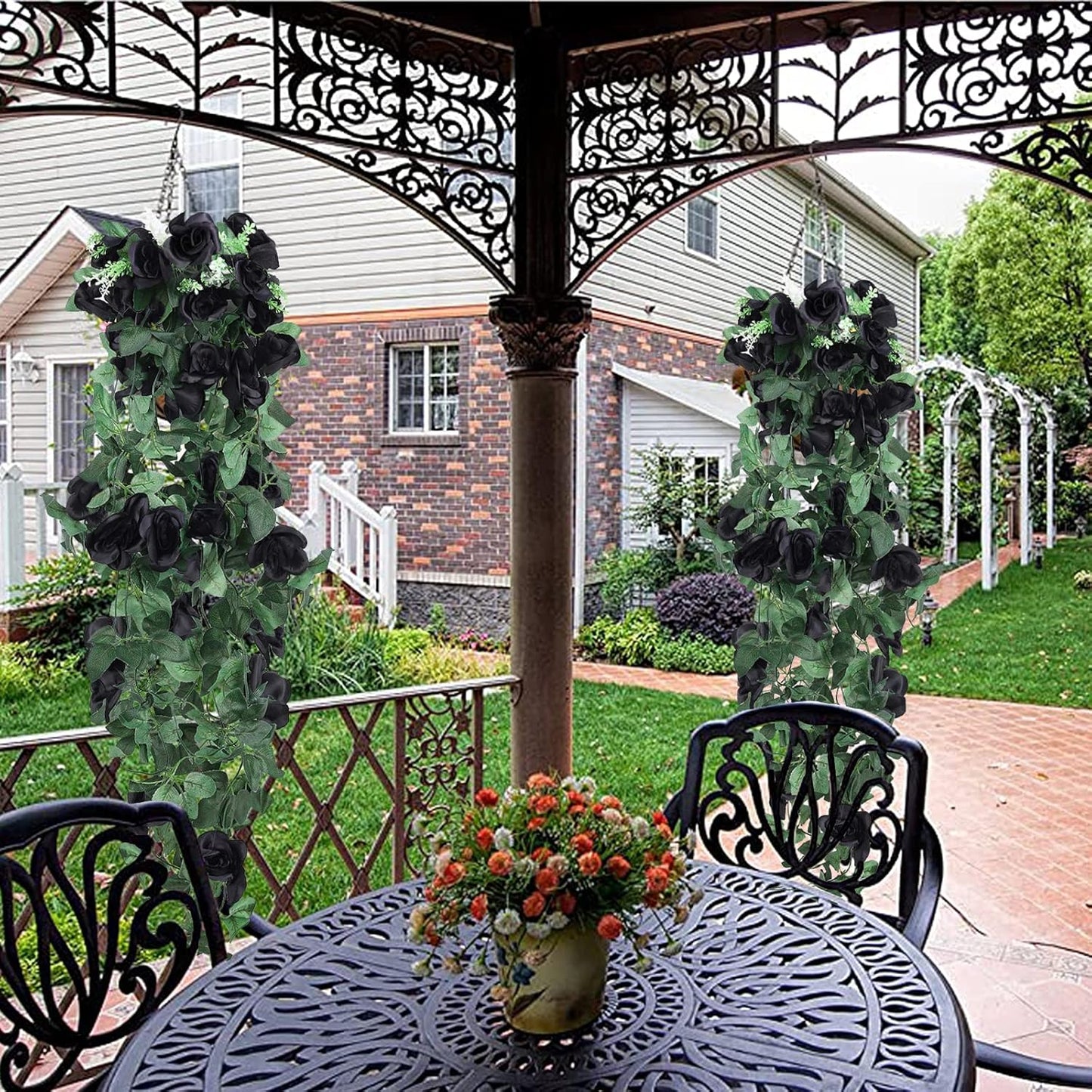 RECUTMS Flowers Artificial Hanging Plants 2PCS 3.3Ft Rose Vine for Home Room Garden Wedding Indoor Outdoor Decoration (Black)