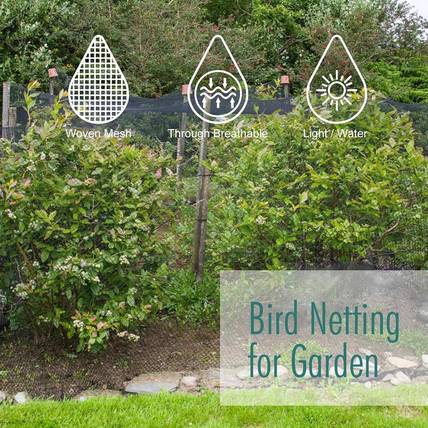 Bird Netting for Garden, Fetanten 7.5 x 65 FT Netting for Garden Protection Vegetables Fruit Trees Blueberry from Birds Deer Poultry, Heavy Duty Woven Mesh Net Animal Fencing with Ties and Staples