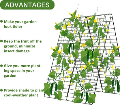 AGTEK 34" x 48" Foldable Cucumber Trellis with Garden Stakes and Zip Ties Plant Support A Frame Metal Trellis for Climbing Plants, Cucumber, Vegetable, Flowers