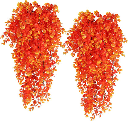 RECUTMS Faux Eucalyptus Leaf Artificial Hanging Plants 4 Pack Greenery Fake Plant for Wall House Room Patio Indoor Outdoor Home Shelf Office Decor (Gold)