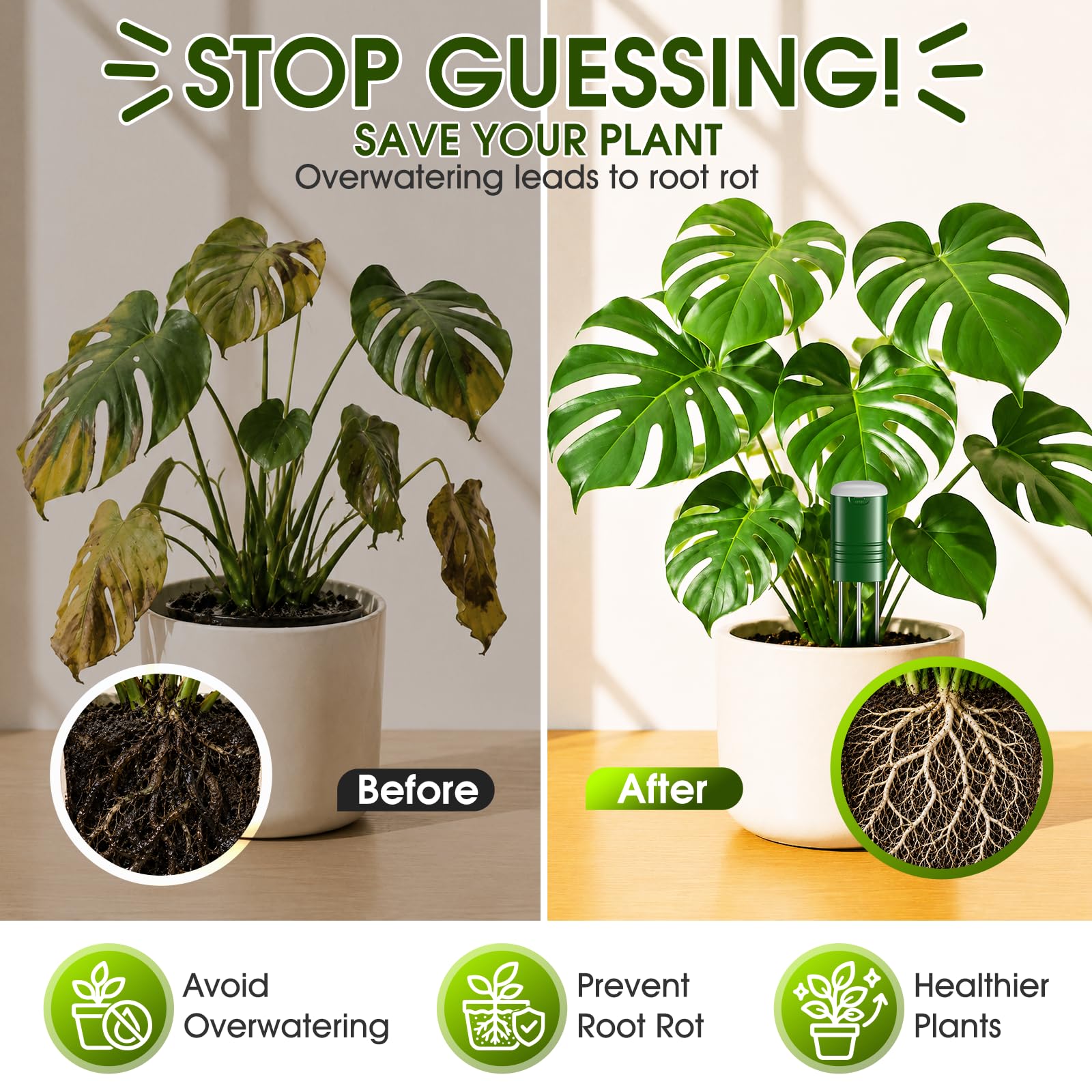 Soil Moisture Meter for Plants,4-in-1 Wireless Soil Tester,Soil Thermometer/Moisture/Sunlight