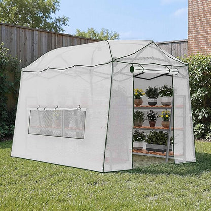 11 x 8.5 FT Walk-in Greenhouse, Portable Pop-up Green House 3 Adjustable Hights Heavy Duty Plant Gardening Canopy with Durable PE Cover for Indoor Outdoor (Clear and White)