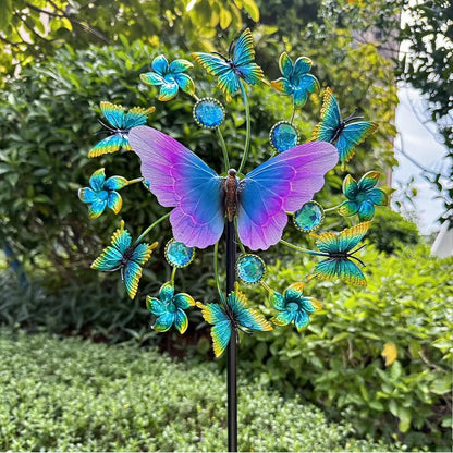 46" Butterfly Solar Outdoor Windmill Wind Spinners for Yard and Garden, Sapphire Kinetic Wind Spinner Outdoor Decor, Wind Sculpture Yard Art for Patio, Lawn & Garden