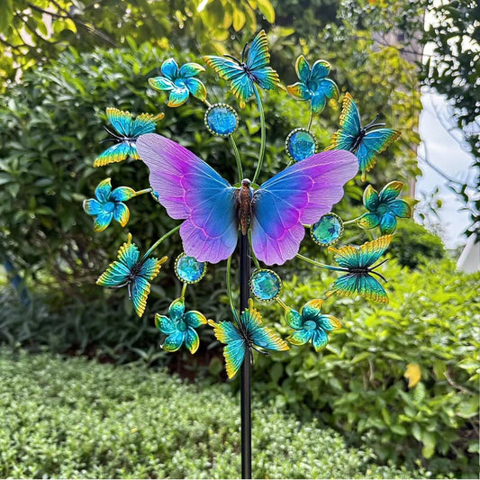 46" Butterfly Solar Outdoor Windmill Wind Spinners for Yard and Garden, Sapphire Kinetic Wind Spinner Outdoor Decor, Wind Sculpture Yard Art for Patio, Lawn & Garden
