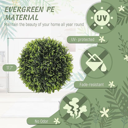 HOMCOM Topiary Balls Set of 2 17.7 Inch Artificial Plant, UV-Protected Anti-Fading Faux Decorative Cedar Balls, Fake Plants for Home Indoor Outdoor Decor, Green
