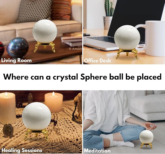 Amazing Gemstone Snow Quartz Crystal Ball with Stand - 2 Inches Crystal Sphere Meditation Balls for Witchcraft and Decorative Balls