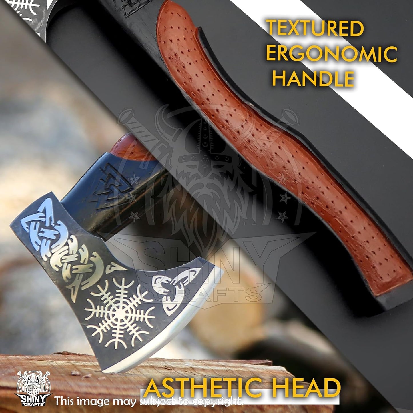 SHINY CRAFTS® Handcrafted Decorative Viking Axe with Leather-Wrapped Handle & Sheath – Engraved Blade – Ceremonial Collectible Gift for Men, History Buffs, Cosplay & Display (Set of 8 Viking Axes)