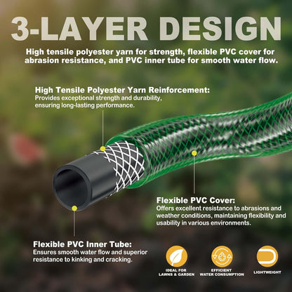 Garden Hose Leakproof for Gardener: 1/2” PVC Water Hoses with GHT Fittings - 25 FT No Kink and Flexible for Outdoor Watering