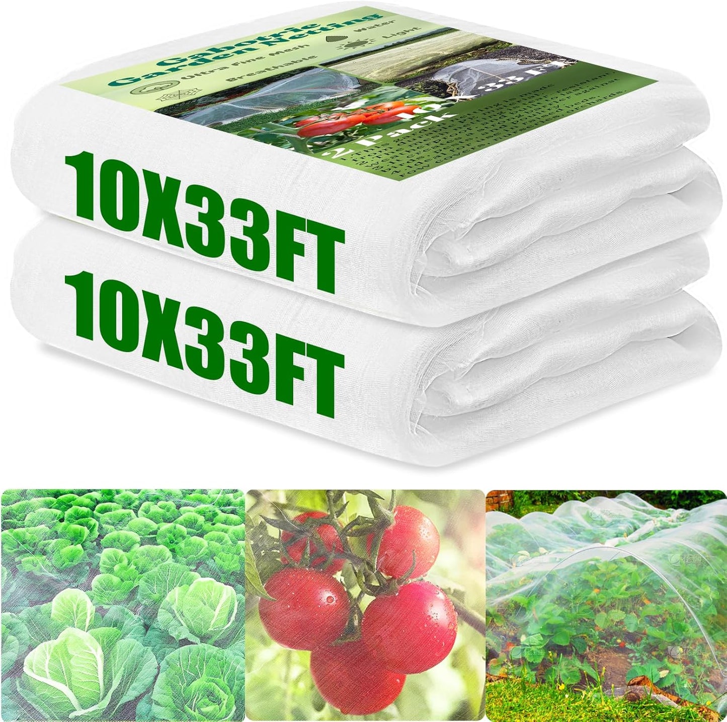 2 Pack Garden Netting, 10 x 33 FT Garden Mesh Netting, Ultra Fine Plant Net Covers, Gardening Raised Bed Barrier Row Cover, Plant Mesh Covers for Fruits Flowers Vegetables Crops