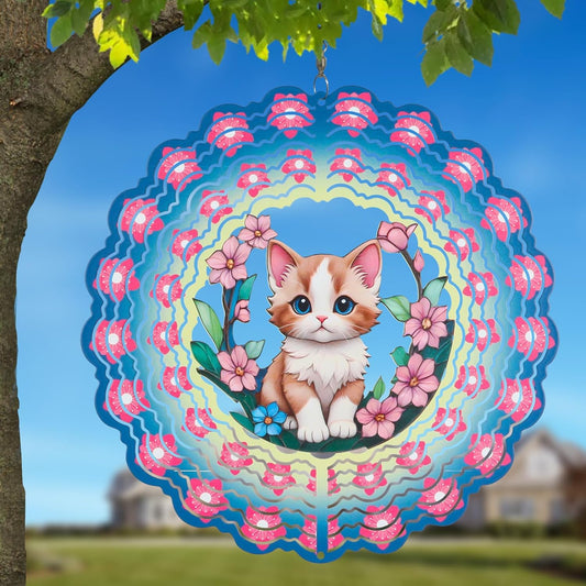 Metal Wind Spinners for Outdoor,Birthday Gifts for Women Mom Grandma, 12 Inch Cute Pink Cat Wind Spinner, Kinetic Sculpture Garden Decor for Ornament Gifts