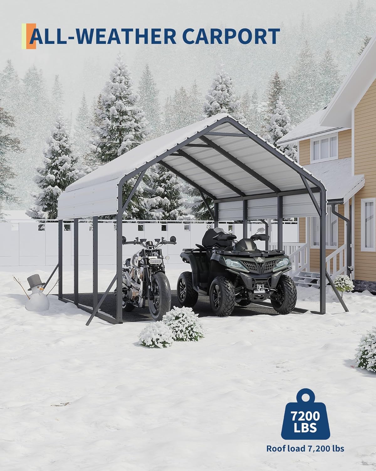 GarveeLife 13 ft x16 ft x11 ft Metal Carport, Steel Heavy Duty Car Ports for All-Weather, for Cars, Motorcycles, ATV, or Boats, N.W. 500 LBS