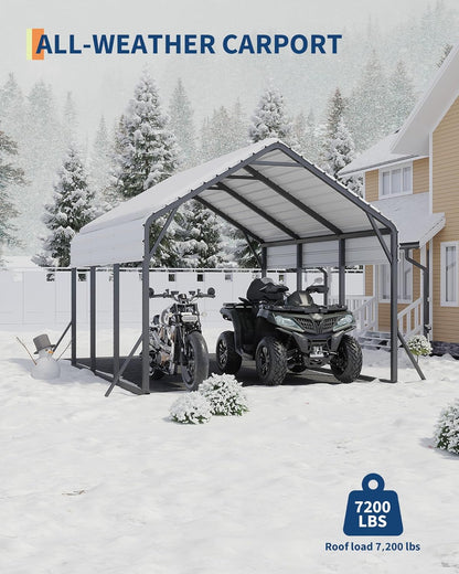 GarveeLife 13 ft x16 ft x11 ft Metal Carport, Steel Heavy Duty Car Ports for All-Weather, for Cars, Motorcycles, ATV, or Boats, N.W. 500 LBS