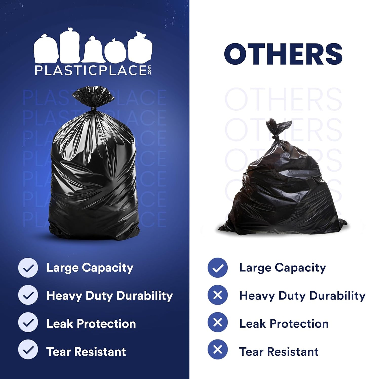 Plasticplace 55-60 Gallon Trash Bags, 1.2 Mil Heavy Duty Contractor Garbage Bags, Black Tear-Resistant Bags for Construction, Yard Waste, Industrial Use, Large 38” x 58” (100 Count)