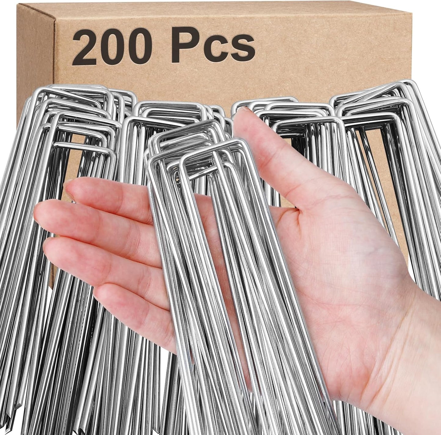 200 Pack Landscape Staples,6 Inch Garden Stakes,11 Gauge Galvanized Steel Garden Staples,Heavy Duty U-Shaped Pins,Lawn Stakes for Weed Barrier Ground Cover,Landscape Fabric,Irrigation Tubing