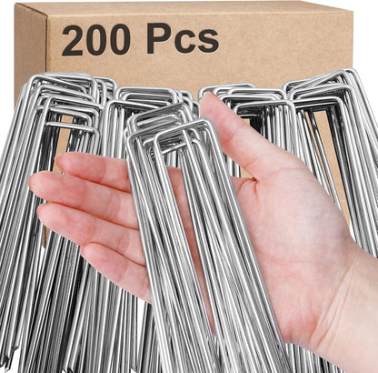 200 Pack Landscape Staples,6 Inch Garden Stakes,11 Gauge Galvanized Steel Garden Staples,Heavy Duty U-Shaped Pins,Lawn Stakes for Weed Barrier Ground Cover,Landscape Fabric,Irrigation Tubing