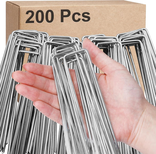 200 Pack Landscape Staples,6 Inch Garden Stakes,11 Gauge Galvanized Steel Garden Staples,Heavy Duty U-Shaped Pins,Lawn Stakes for Weed Barrier Ground Cover,Landscape Fabric,Irrigation Tubing
