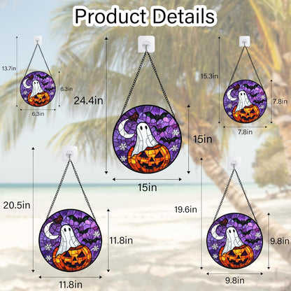 Stained Glass Window Hanging Halloween Horror Pumpkin 15" - Suncatcher Door Garden Sunroom Gothic Style Ghost Bat Sun Catcher Birthday for Friend Mom Men Woman Nana