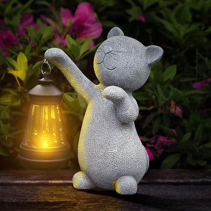 Statues for Garden Decor，Solar Cat Outdoor Statues Outside Decor for Yard Art Lawn Ornaments Porch Patio Balcony Hoe House - Birthday for Grandma Mom Women