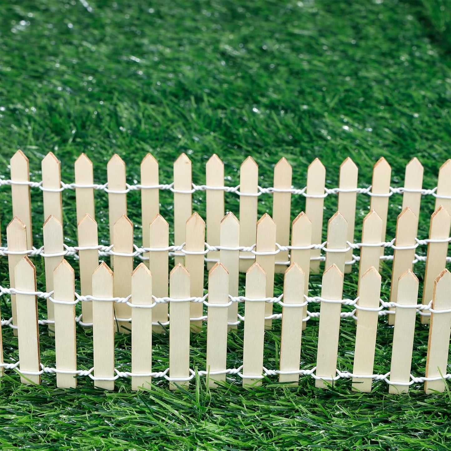 Mini Fairy Garden Fence, 35.5 Inch Cuttable Small Wood Picket Fence, DIY Miniature Accessories Decoration for Dollhouse, Crafts, Vegetable Platter, Cake(Wood)