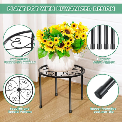 3 Pack Metal Plant Stands for Outdoor Indoor, Anti Rust Round Iron Plant Pot Shelf, Heavy Duty Flower Pot Stands for Multiple Plant, Rustproof Plant Holder, Decoration Racks for Home Garden