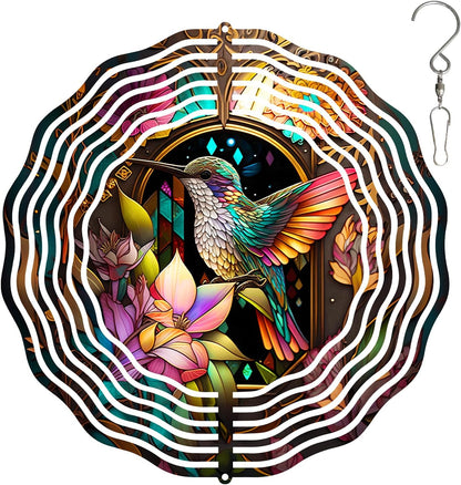 Hummingbird Wind Spinner,3D Hummingbird Spinners Gorgeous Outdoor Garden Decoration 10Inch 3D Steel Wind Spinner Outdoor Easy to Use Wind Sculptures Ideal Gift