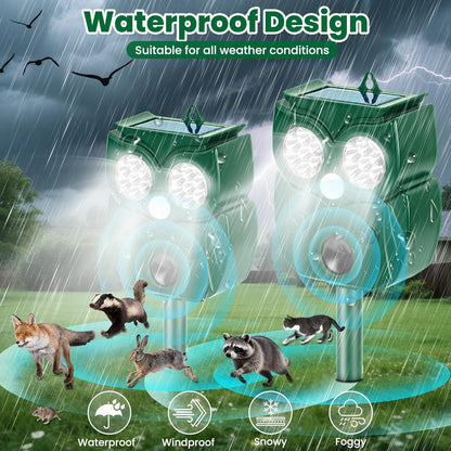 Solar Ultrasonic Animal Repellent Outdoor, 2Pack Waterproof Deer Repellent Devices with RIP Motion Sensor LED Flashing Lights, Cat, Raccoons, Skunks, Rabbits Deer Deterrent Outdoor