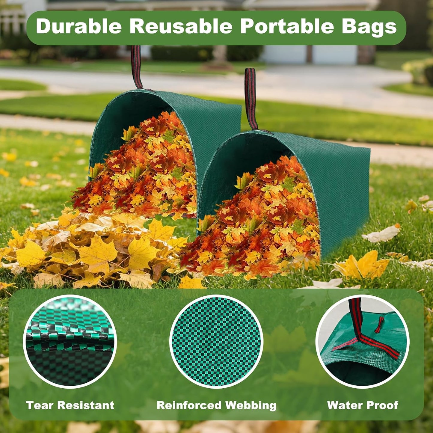 2 Pack 40 Gallon Dustpan Type Lawn Bags Reusable Collapsible Heavy Duty Leaf Bags Yard Waste bags Collecting Leaves Lawn Grass Branches