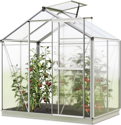 Greenhouse Jasmin 2 Aluminum Frame - 6.3 x 4.3 ft Approx. 6 mm Polycarbonate Panels - Bonus Base Frame and Automatic Vent Opener