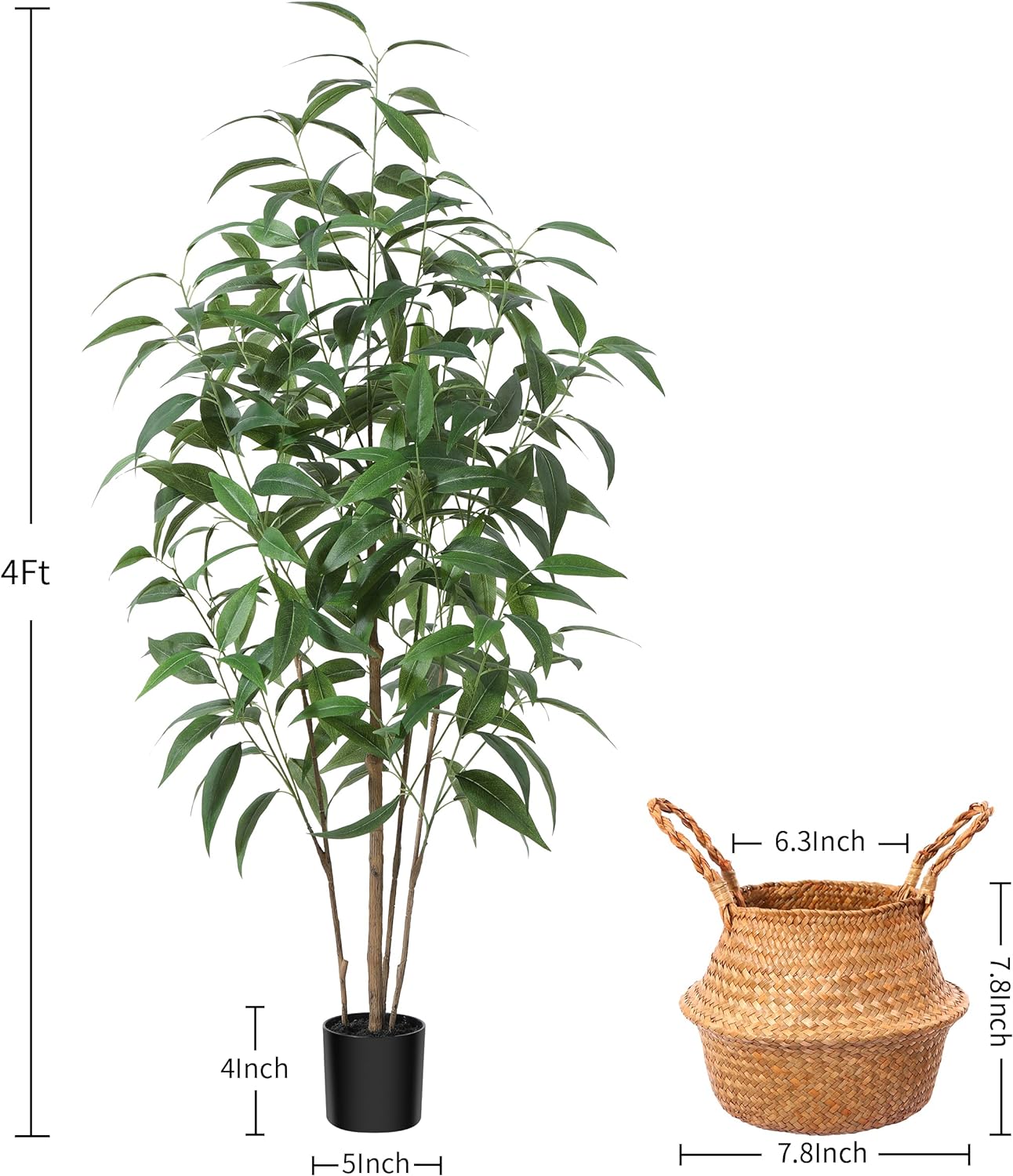 Artificial Eucalyptus Tree,4Ft Tree Fake Plant in Pot for Home and Office Decor,Potted Faux Plants Tall Artificial Trees for Indoor, Outdoor