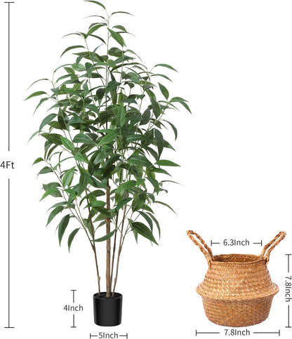 Artificial Eucalyptus Tree,4Ft Tree Fake Plant in Pot for Home and Office Decor,Potted Faux Plants Tall Artificial Trees for Indoor, Outdoor