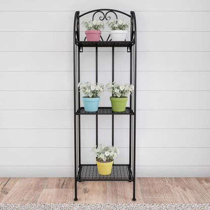 Pure Garden Plant Stand 2-Tiered Indoor or Outdoor Decorative Vintage Look Wrought Iron Garden Cart for Patio, Deck, Home or Lawn (Black)