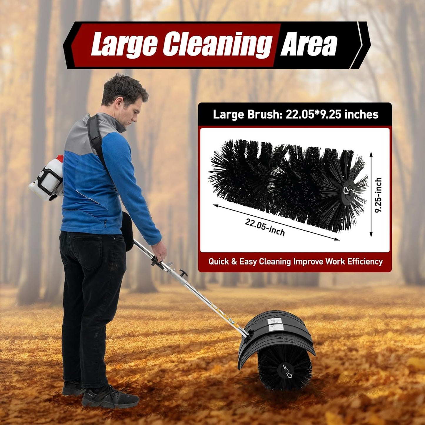 Gas Handheld Sweeper, 52CC 2 Stroke 2.3hp Engine Power Snow Sweeping Grass Handheld Sweeper Power Broom Portable Gas Power Walk Behind Sweeper for Sweeping Driveway Grass Patio Snow Clean
