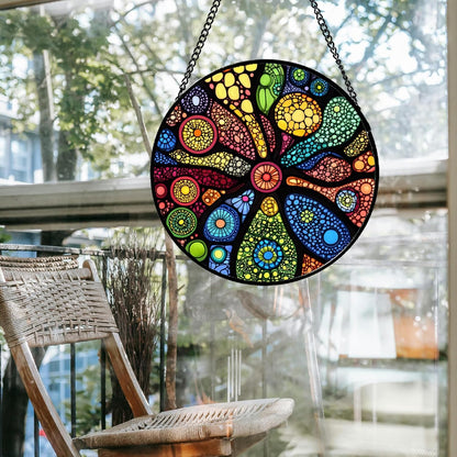 Stained Glass Window Hanging Colorful Abstract Plants 9.8" - Retro Boho Suncatcher Door Garden Sun Catcher Home Decor Birthday Christmas for Mom Men Woman Nana