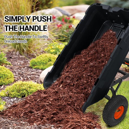 800Lb Heavy-Duty Poly Dump Garden Cart with Steel Frame, Utility Wagon with 10" Tires & Quick-Tilt System for Yard, Beach & Landscaping, Black