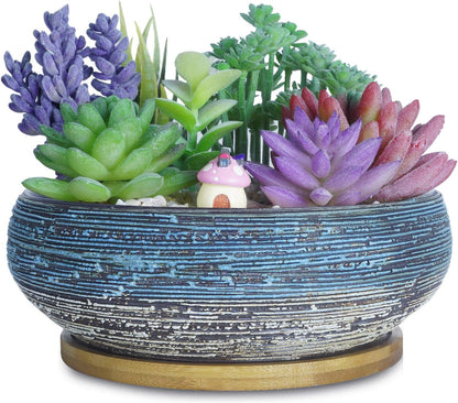 ARTKETTY Succulent Pots, 8 Inch Large Succulent Planters with Drainage Ceramic Bonsai Pot with Tray for Indoor Outdoor Plants Garden Decorative Cactus Flower Plant Container Bowl