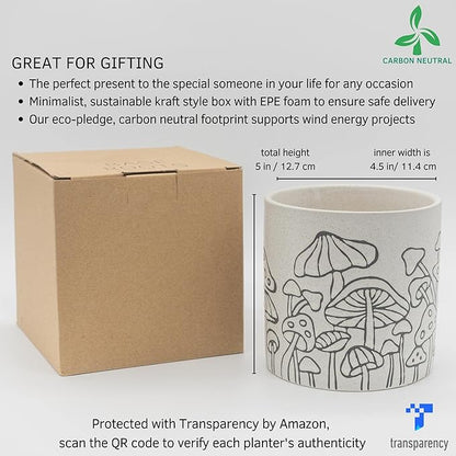 BASE ROOTS Mushroom Planter, Speckled White, Indoor/Outdoor, Holds Small Plants