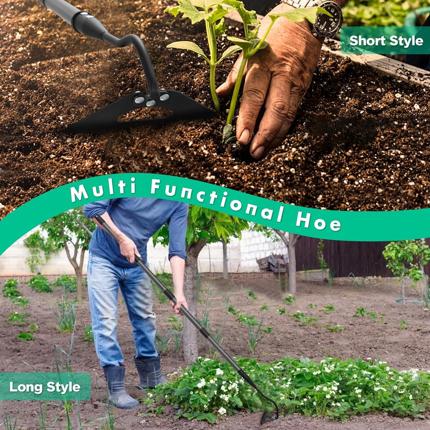 Hardened Hollow Hoe with Long Handle - 85 Inch -Heavy Duty Garden Hoes for Weeding Loosening Soil Digging Planting Ridging, Handy Hoe Garden Tool