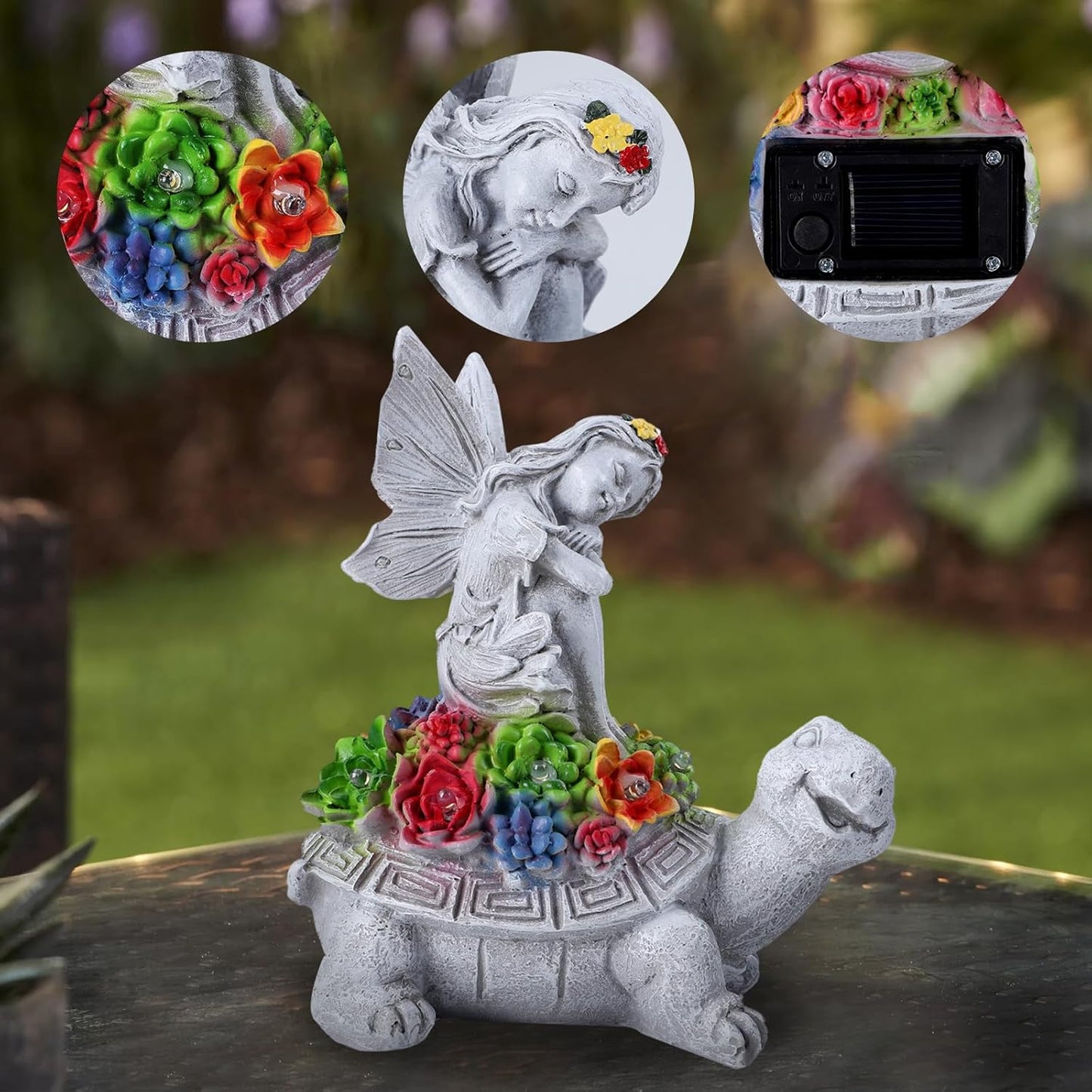 Solar Fairy Garden Statue, Angel Fairy on Solar Turtles for Outdoors with LED Lights, Garden Angels Outdoor Statue, Balcony Lawn Yard Decor Gift for Mom Grandma