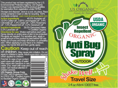 US Organic Mosquito Repellent Anti Bug Outdoor Pump Sprays, USDA Certification, Cruelty Free, Proven Results by Lab Testing, Deet-Free (2 oz - Value 2 Pack)