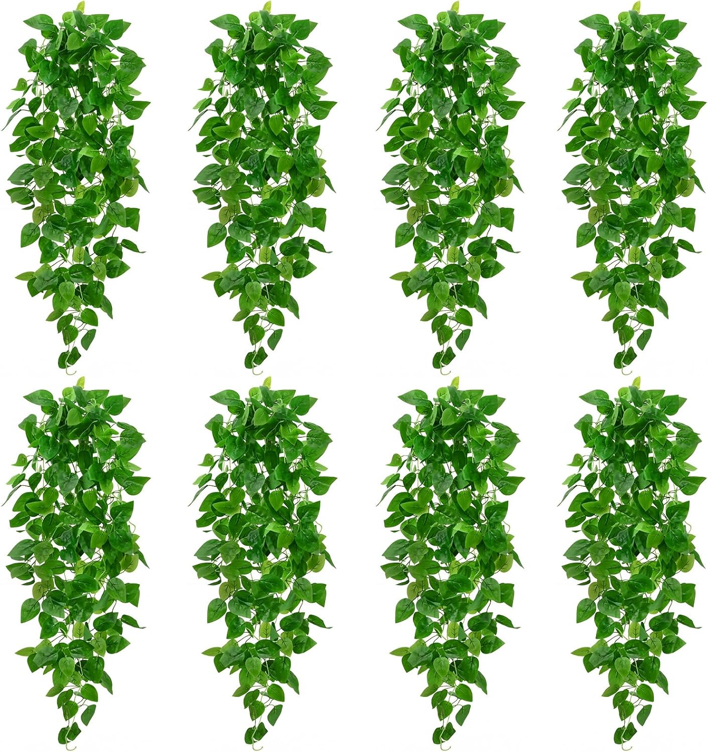 BLEUM CADE 8Pcs Fake Hanging Plants, 9 Branch Artificial Hanging Plant, Lush Faux Pothos Vines for Home Room Wall Shelf Porch Outdoor Indoor Decor (No Baskets)