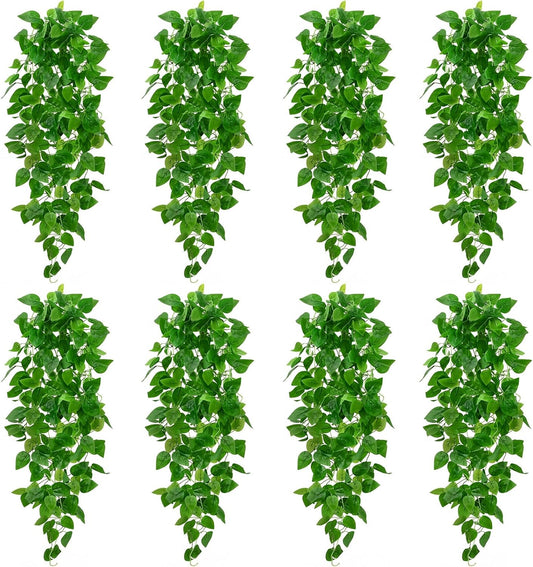BLEUM CADE 8Pcs Fake Hanging Plants, 9 Branch Artificial Hanging Plant, Lush Faux Pothos Vines for