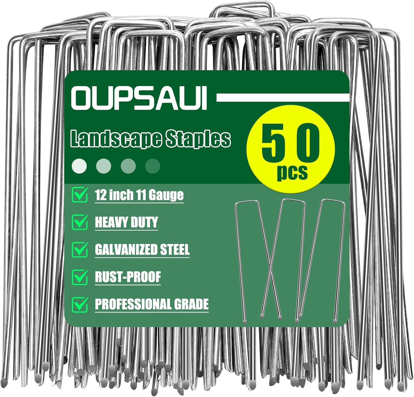 12 Inch 11 Gauge Galvanized Landscape Staples Stakes for Decoration, 25/50/100pcs Garden Metal Stakes for Weed Barrier Fabric, Fence Stakes, Tent Stakes (12in, 50pcs)
