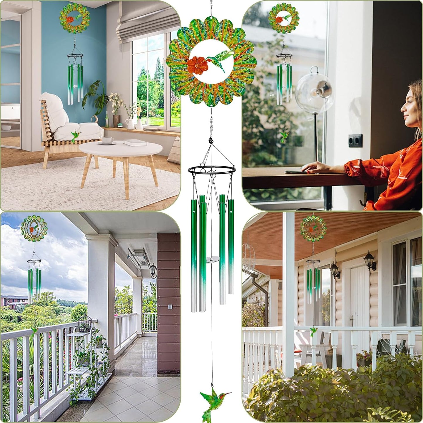 TUOKING Wind Chimes for Outside 3D Hummingbird Wind Spinner Windchimes Outdoor Hanging Decor for Garden Patio, Unique Gift for Mom,Women,Chimes Lovers
